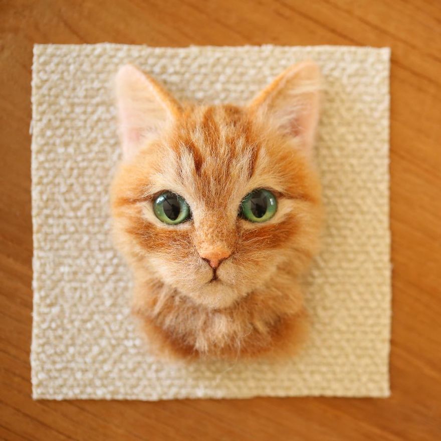 Japanese Artist Felts Realistic Cat Portraits, And The Result Is Incredibly Life-Like